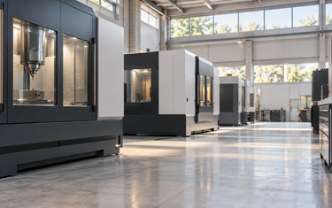 AI-generated illustration of an industrial machining workshop. No LAPP products depicted.